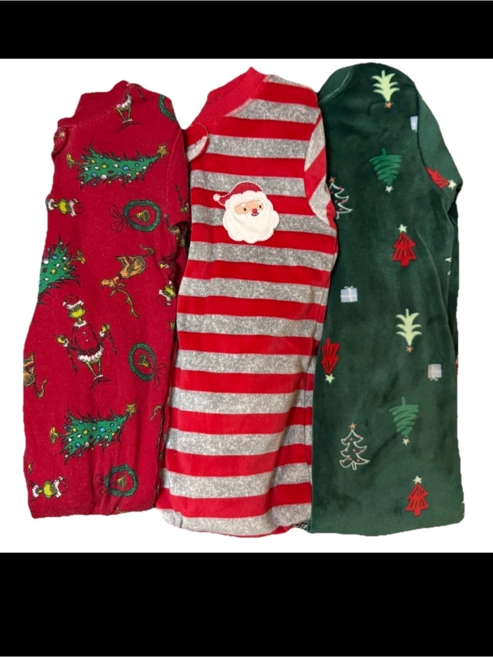 LOT OF 3 Christmas Pajamas Sleepers Carters And The Grinch 12 Months Baby Boys